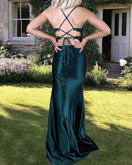 Green Satin Mermaid Cross Back Split Dress