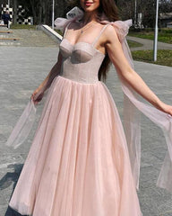 Blush Tulle Ankle Length Dress With Sparkly Corset - RongMoon