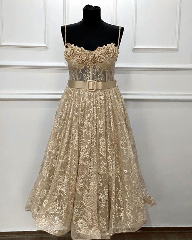 A-line Sweetheart Corset Midi Lace Dress - RongMoon