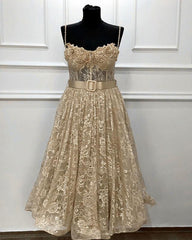 A-line Sweetheart Corset Midi Lace Dress - RongMoon
