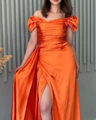 Mermair Satin Off The Shoulder Slit Dress - RongMoon