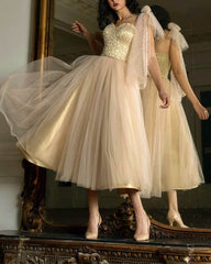 Midi Tulle Corset Dress With Pearl Beaded