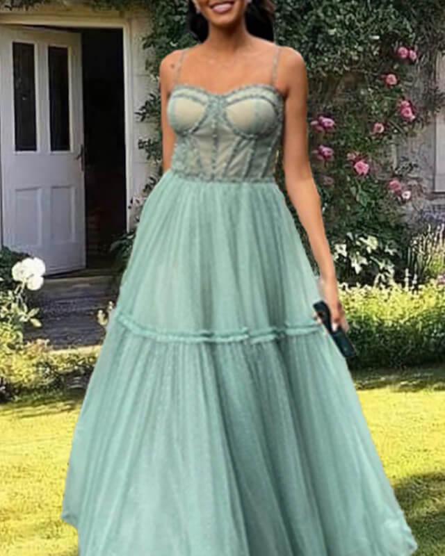 Sage Tulle Sweetheart Corset Dress - RongMoon