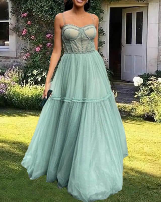 Sage Tulle Sweetheart Corset Dress - RongMoon