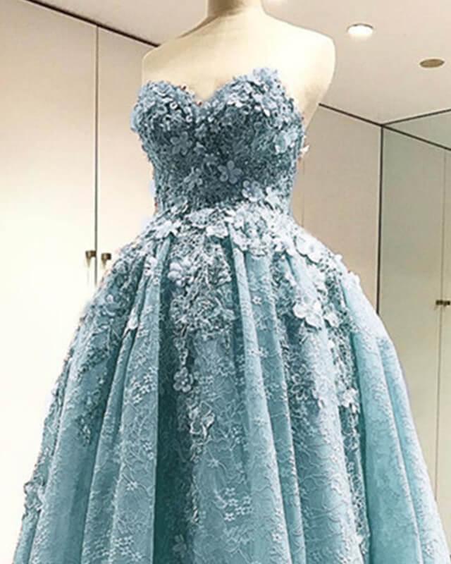 Light Blue Lace High Low Hem Dress - RongMoon