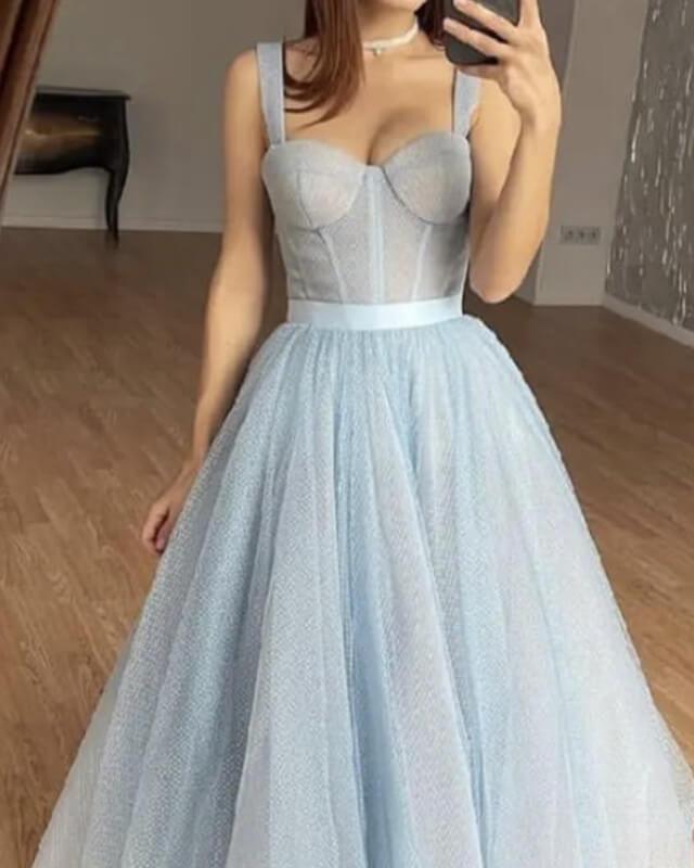 Baby Blue Tulle Midi Corset Dress - RongMoon