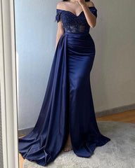 Mermaid Appliques Sheer Corset Satin Slit Dress - RongMoon