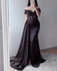 Mermaid Appliques Sheer Corset Satin Slit Dress - RongMoon