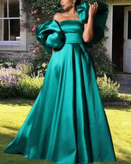 Puffy Sleeves Satin Ball Gown Dress - RongMoon