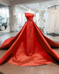 Ball Gown Strapless Appliques Satin Dress