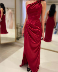 Sheath One Shoulder Satin Slit Dress