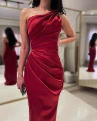 Sheath One Shoulder Satin Slit Dress