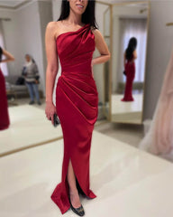 Sheath One Shoulder Satin Slit Dress