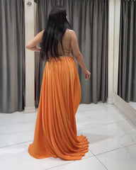 High Split One Shoulder Open Back Dress
