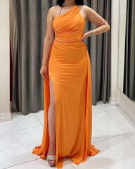 High Split One Shoulder Open Back Dress