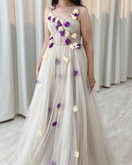 Nude Tulle Corset Dress With 3D Flowers