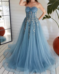 Sgae Green Sweetheart Corset Appliques Prom Dresses