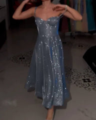 Silver Blue Sparkly Midi Corset Dress