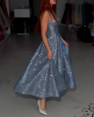 Silver Blue Sparkly Midi Corset Dress