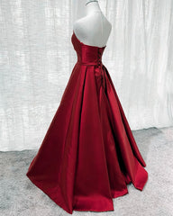Burgundy Satin V Neck Long Dress