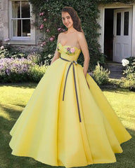 Yellow Ball Gown Sweetheart Corset Dress With 3D Flowers