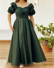 Short Sleeve Satin Ankle Length Dress