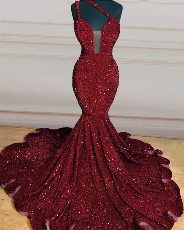 Mermaid Velvet Sequin One Shoulder Dress
