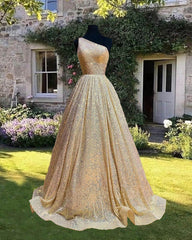 Ball Gown Sparkly One Shoulder Sequin Dress
