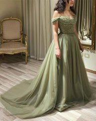 Sparkly Beaded Off The Shoulder Tulle Dress