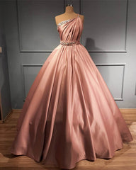 Ball Gown Satin One Shoulder Floor Length Dress