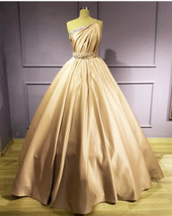 Ball Gown Satin One Shoulder Floor Length Dress