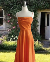 Simple Spaghetti Straps Cowl Neck Satin Dress