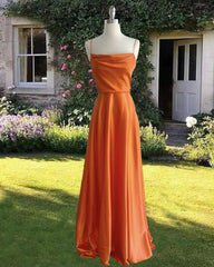 Simple Spaghetti Straps Cowl Neck Satin Dress