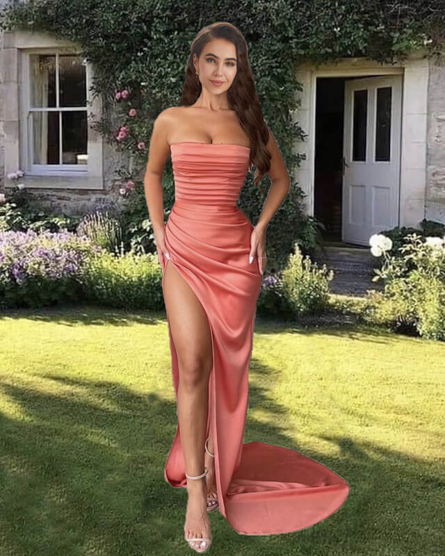 Mermaid Coral Satin Split Dress