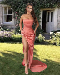 Mermaid Coral Satin Split Dress