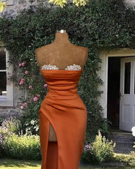 Mermaid Beaded Sweetheart Slit Satin Dress