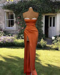 Mermaid Beaded Sweetheart Slit Satin Dress