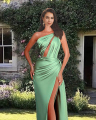 Mermaid One Shoulder Satin Slit Gown