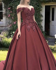 Ball Gown Satin Off The Shoulder Embroidery Dress