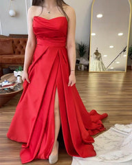 A-line Strapless Satin Split Gown - RongMoon