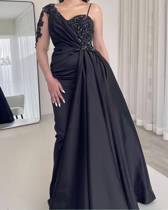 Mermaid Satin One Sleeve Dress - RongMoon