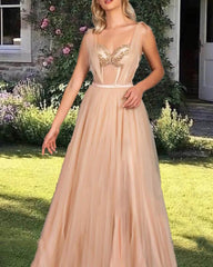 Nude Sweetheart Corset Tulle Prom Dress - RongMoon