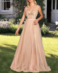 Nude Sweetheart Corset Tulle Prom Dress - RongMoon