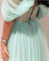 A-line Off Shoulder Tulle Corset Back Dress - RongMoon