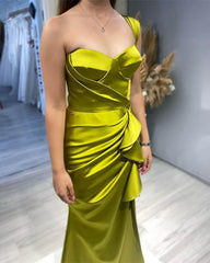 Mermaid Army Green Satin Dress One Strap - RongMoon