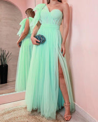 One Shoulder High Slit Tulle Corset Dress - RongMoon