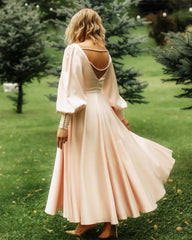 A-line Long Sleeve Midi Satin Dress - RongMoon