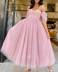 Pink Beaded Tulle Corset Midi Dress - RongMoon