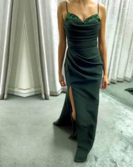 Mermaid Emerald Satin Slit Dress - RongMoon