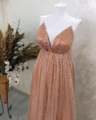 Sparkly A-line Plunging Neck Open Back Dress - RongMoon